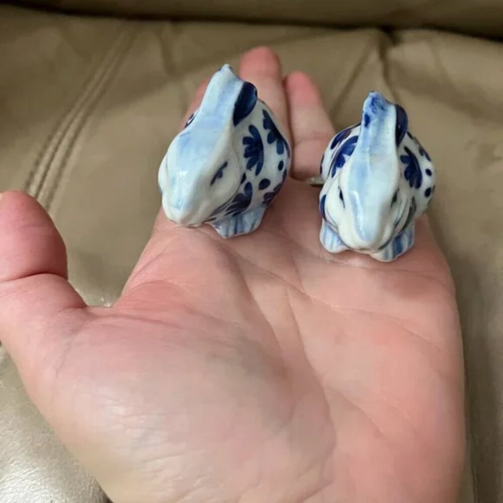 Blue & White Ceramic Bunny Salt & Pepper Shakers